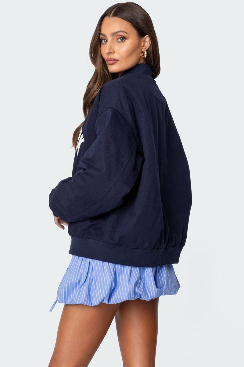 Edikted Big Apple Oversized Bomber Jackets Navy | USA VP563466N1