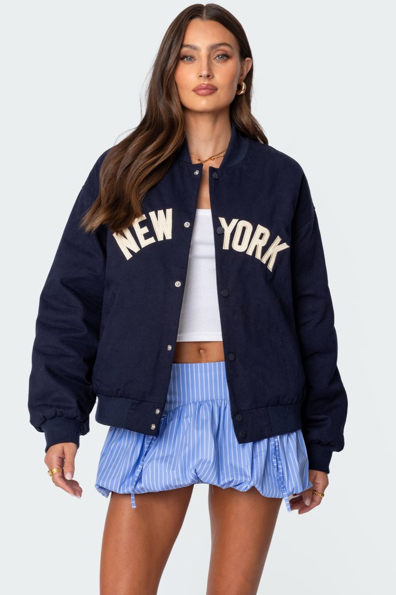 Edikted Big Apple Oversized Bomber Jackets Navy | USA VP563466N1