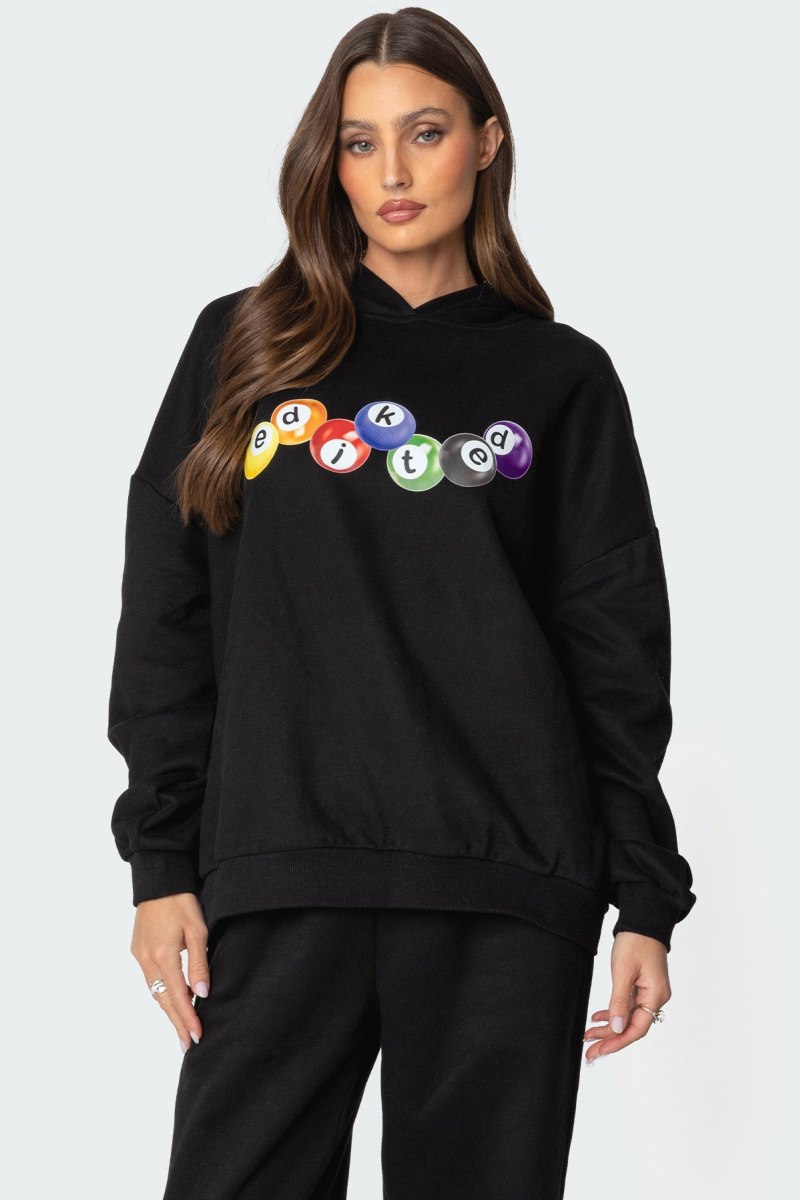Edikted Billiard Oversized Hoodie Long Sleeve Tops Black | USA SS932983L2