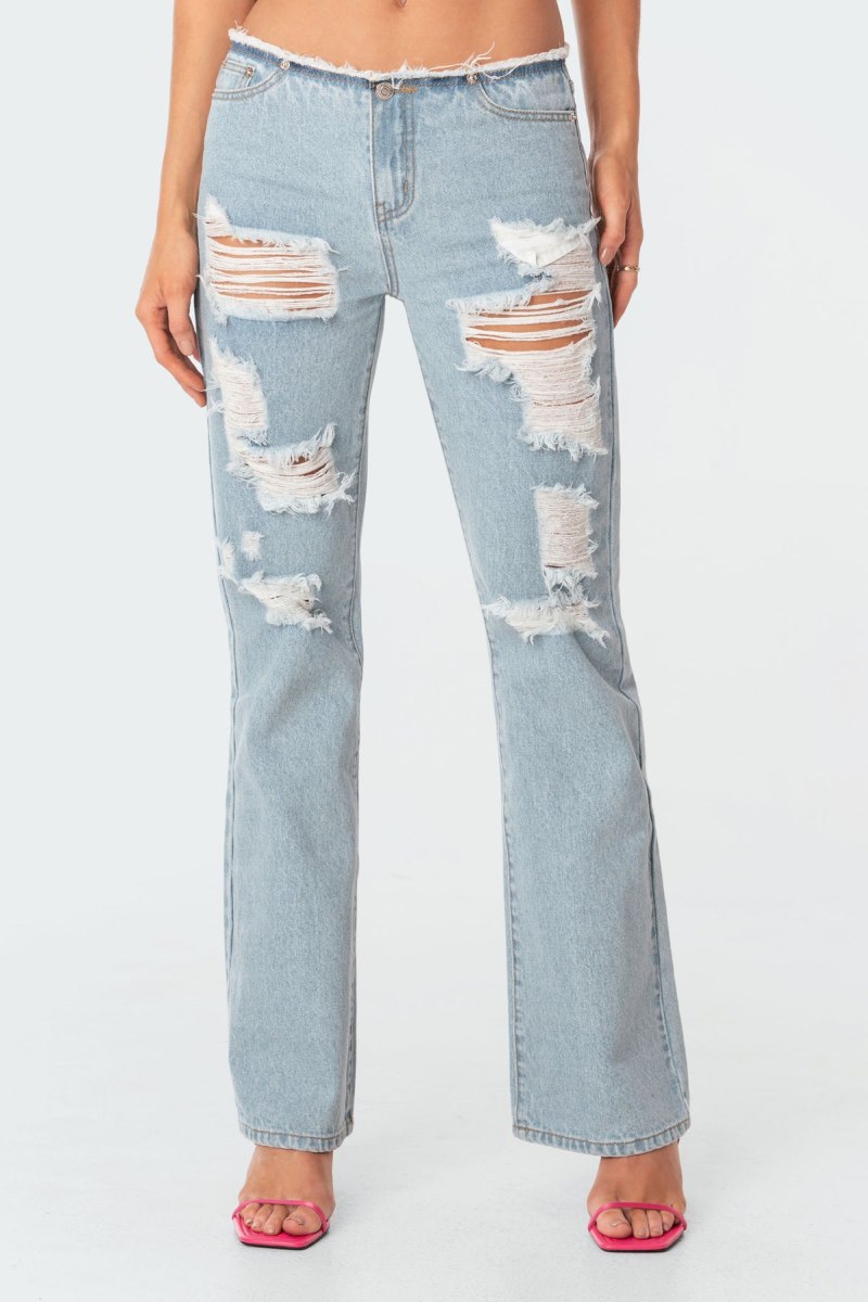 Edikted Bindi Low-Rise Ripped Jeans Light Blue | USA AV998619I4