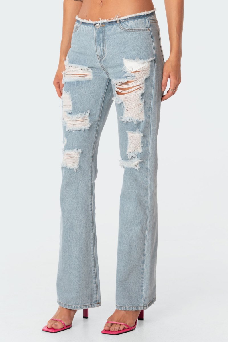 Edikted Bindi Low-Rise Ripped Jeans Light Blue | USA AV998619I4