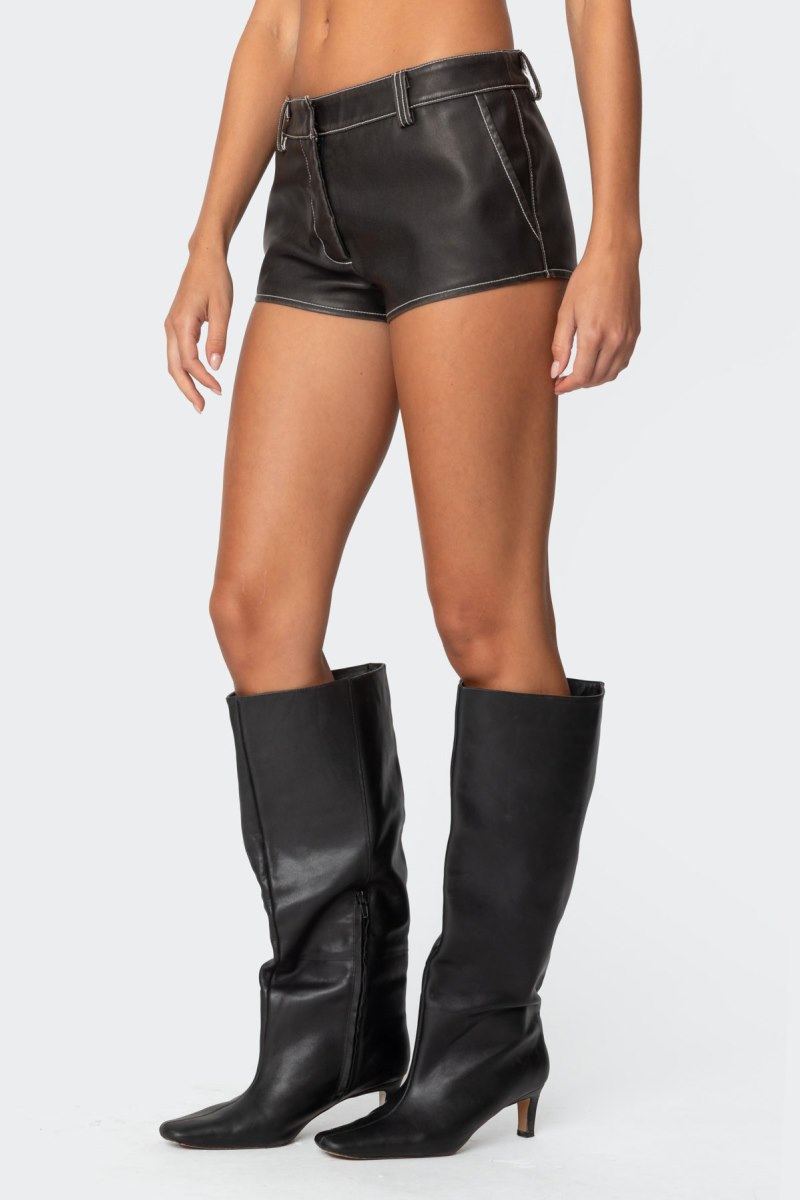 Edikted Blaise Faux Leather Micro Shorts Dark Gray | USA VW738843S1