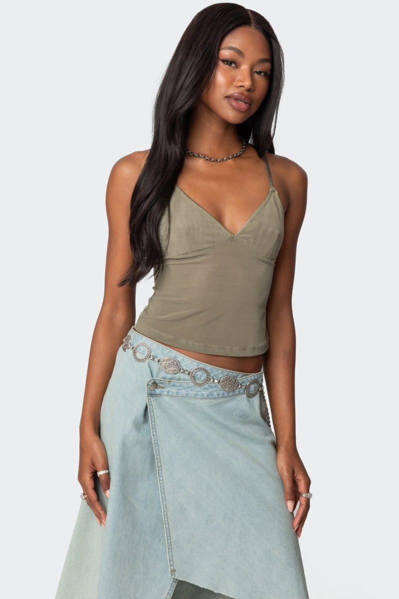 Edikted Blake Mesh Tank Top Green | USA BN997279W9