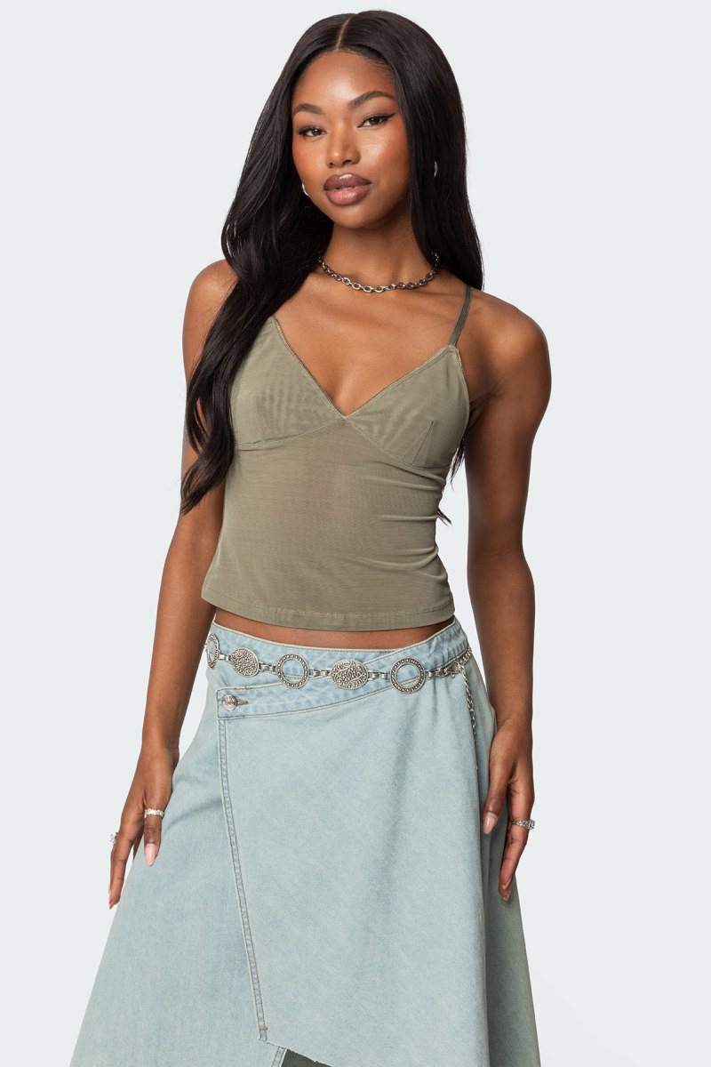 Edikted Blake Mesh Tank Top Green | USA BN997279W9