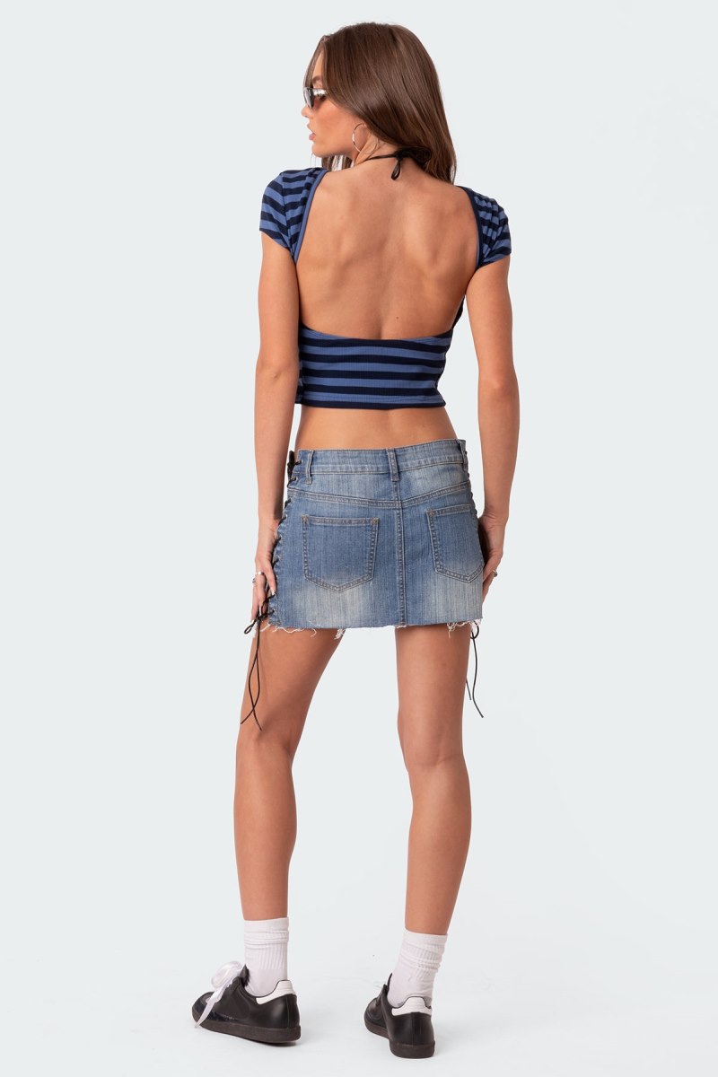 Edikted Blakely Open Back T Shirts Blue And Navy | USA TT962826R0