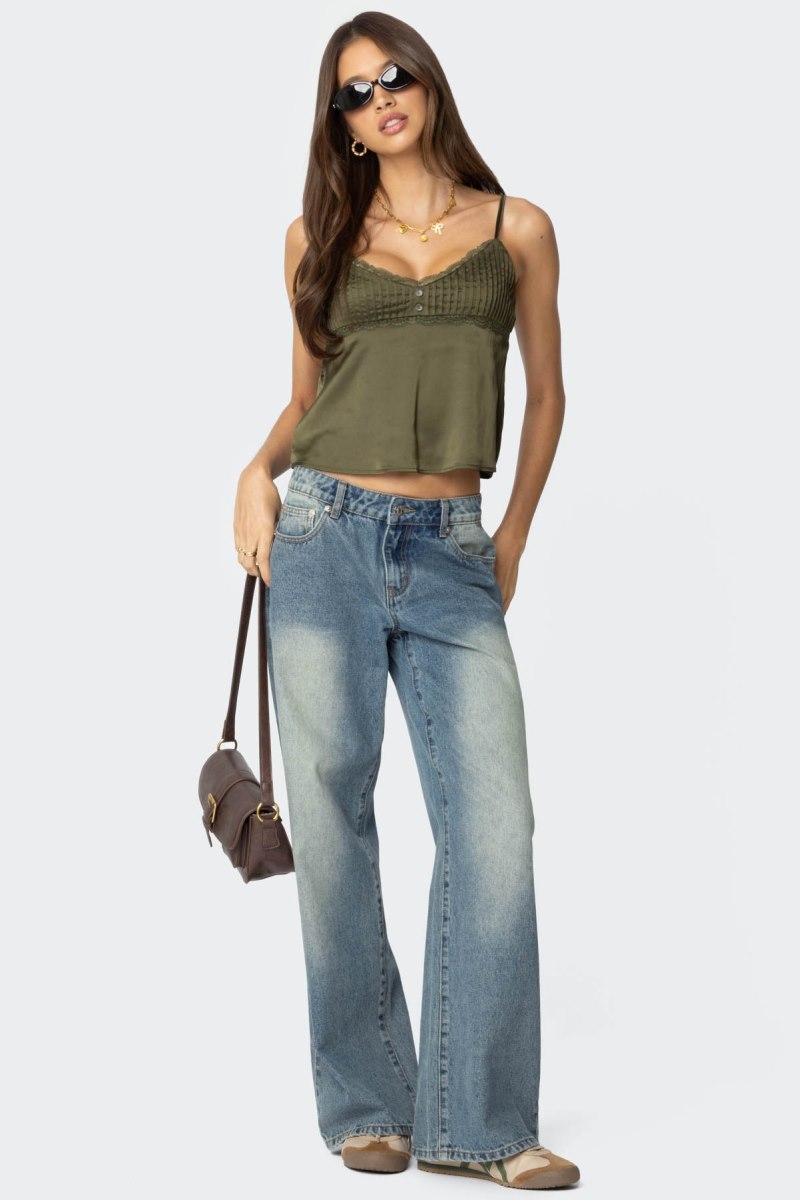 Edikted Blanca Satin Lace Trim Tank Top Green | USA NF543674M6