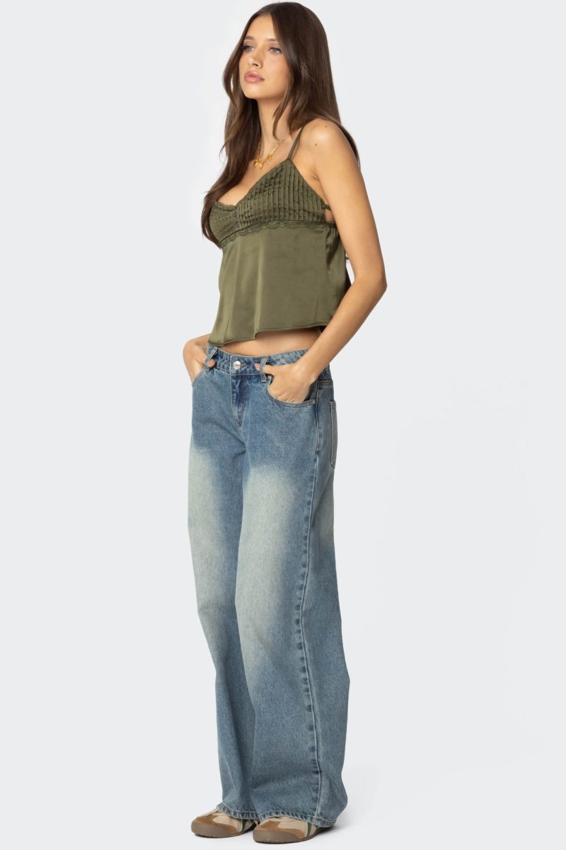 Edikted Blanca Satin Lace Trim Tank Top Green | USA NF543674M6