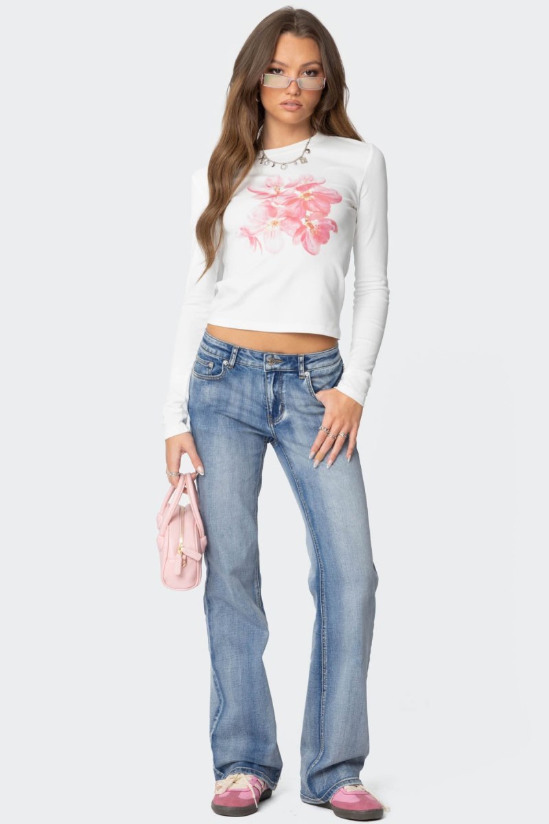 Edikted Blossom Long Sleeve T Shirt Graphic Tops White | USA VC992409Q4