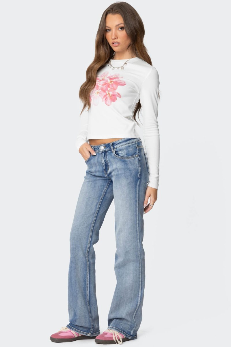 Edikted Blossom Long Sleeve T Shirt Graphic Tops White | USA VC992409Q4