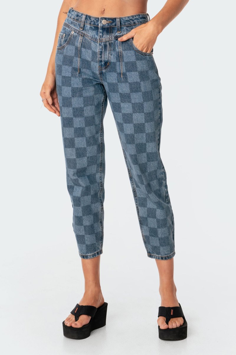 Edikted Blue Check Jeans Blue | USA KZ945834L7