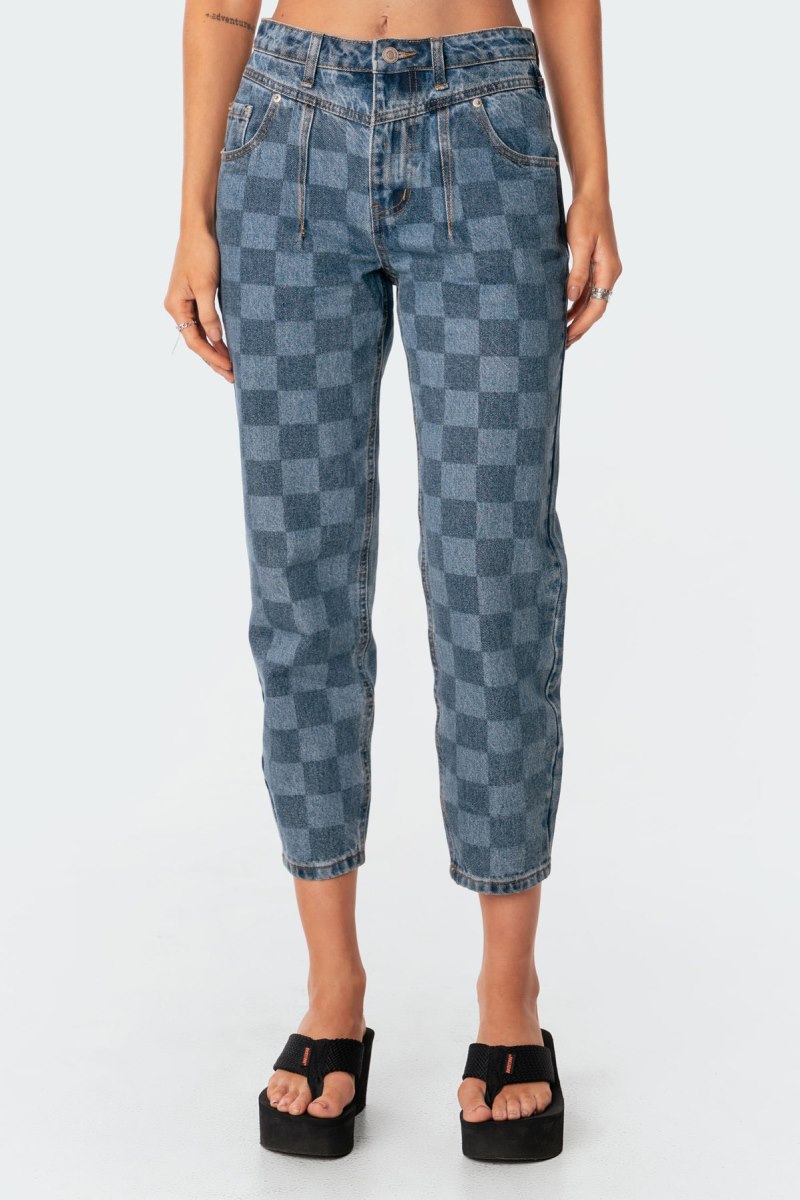 Edikted Blue Check Jeans Blue | USA KZ945834L7