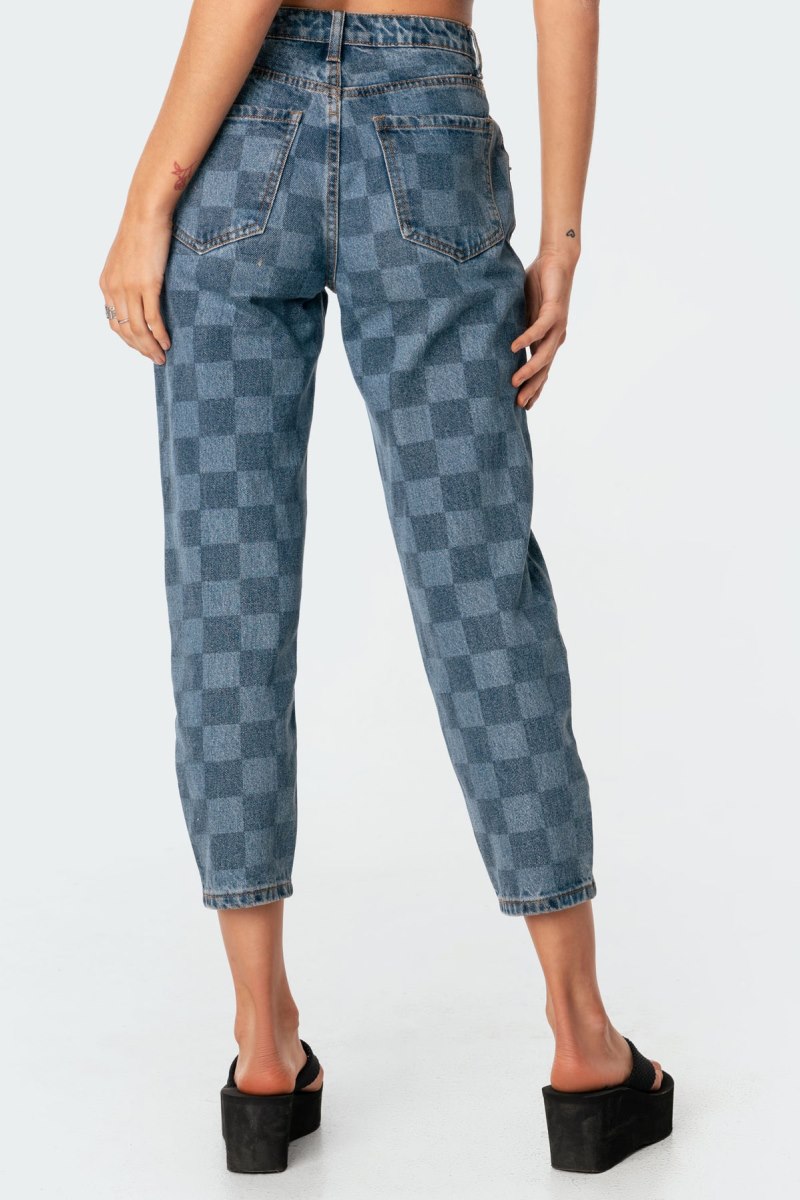 Edikted Blue Check Jeans Blue | USA KZ945834L7