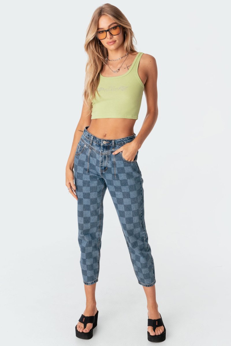 Edikted Blue Check Jeans Blue | USA KZ945834L7