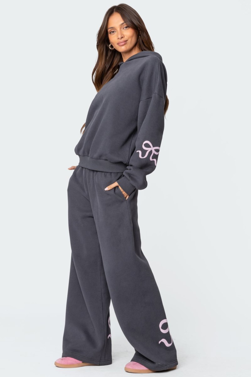 Edikted Bonney Bow Detail Hoodie Long Sleeve Tops Dark Gray | USA TK558705P1