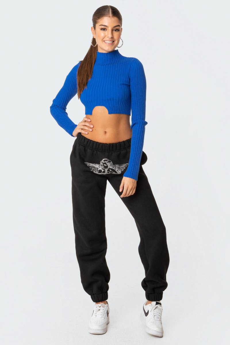 Edikted Bonnie Cropped Sweater Blue | USA SW231913Q9