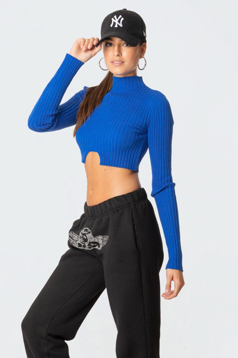 Edikted Bonnie Cropped Sweater Crop Tops Blue | USA JU332783Z6