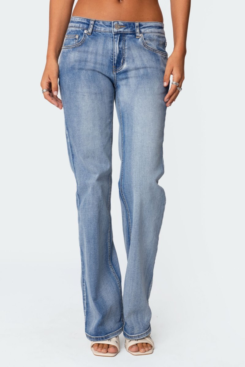 Edikted Boot Cut Washed Low Rise Jeans Blue Washed | USA YT688818K0