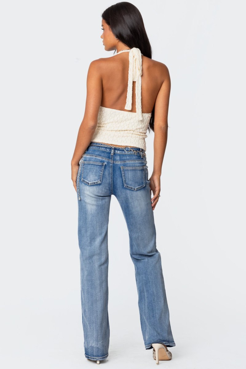 Edikted Boot Cut Washed Low Rise Jeans Blue Washed | USA YT688818K0