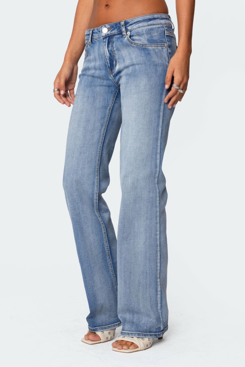 Edikted Boot Cut Washed Low Rise Jeans Blue Washed | USA YT688818K0