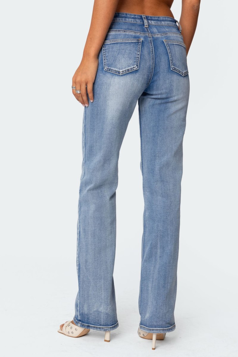 Edikted Boot Cut Washed Low Rise Jeans Blue Washed | USA YT688818K0