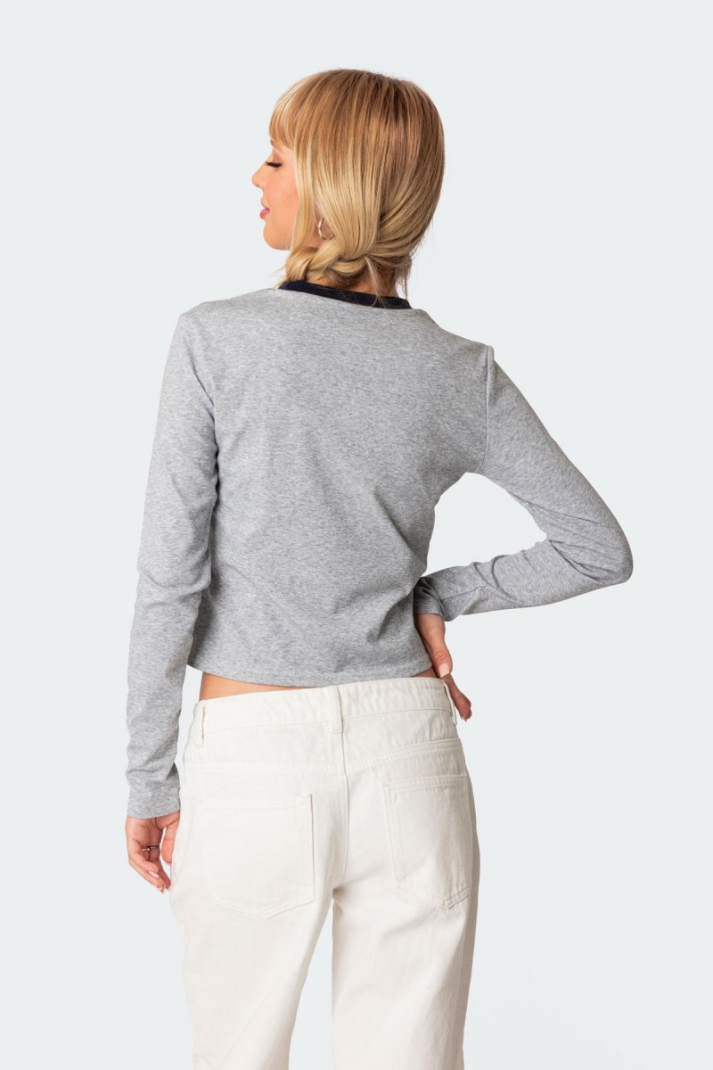 Edikted Boston Long Sleeve T Shirt Graphic Tops Gray Melange | USA NH324312G1