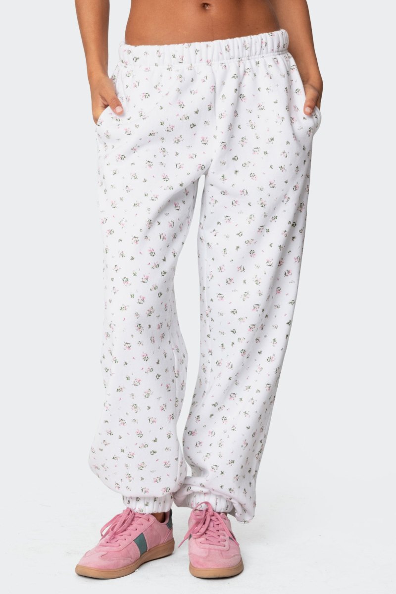 Edikted Bouquet Oversized Sweatpants Pants Cream | USA IN984878M5