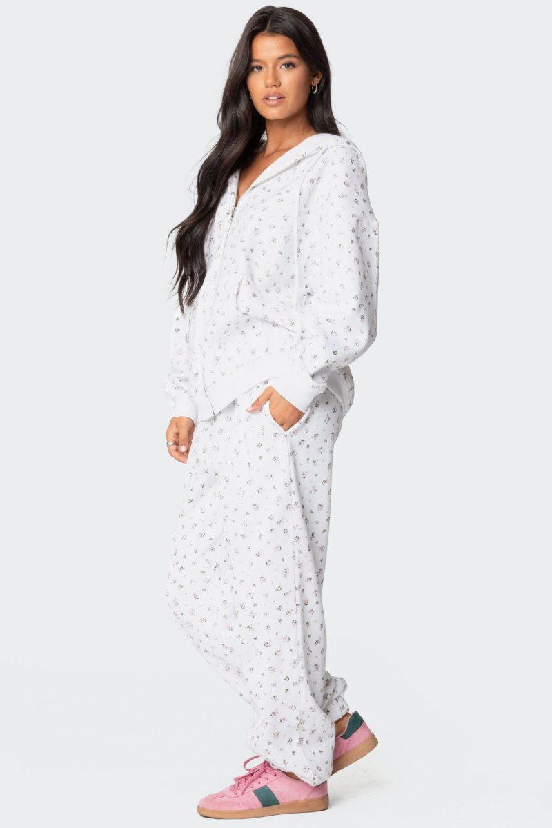 Edikted Bouquet Oversized Zip Up Hoodie Cream | USA NJ109010Z6
