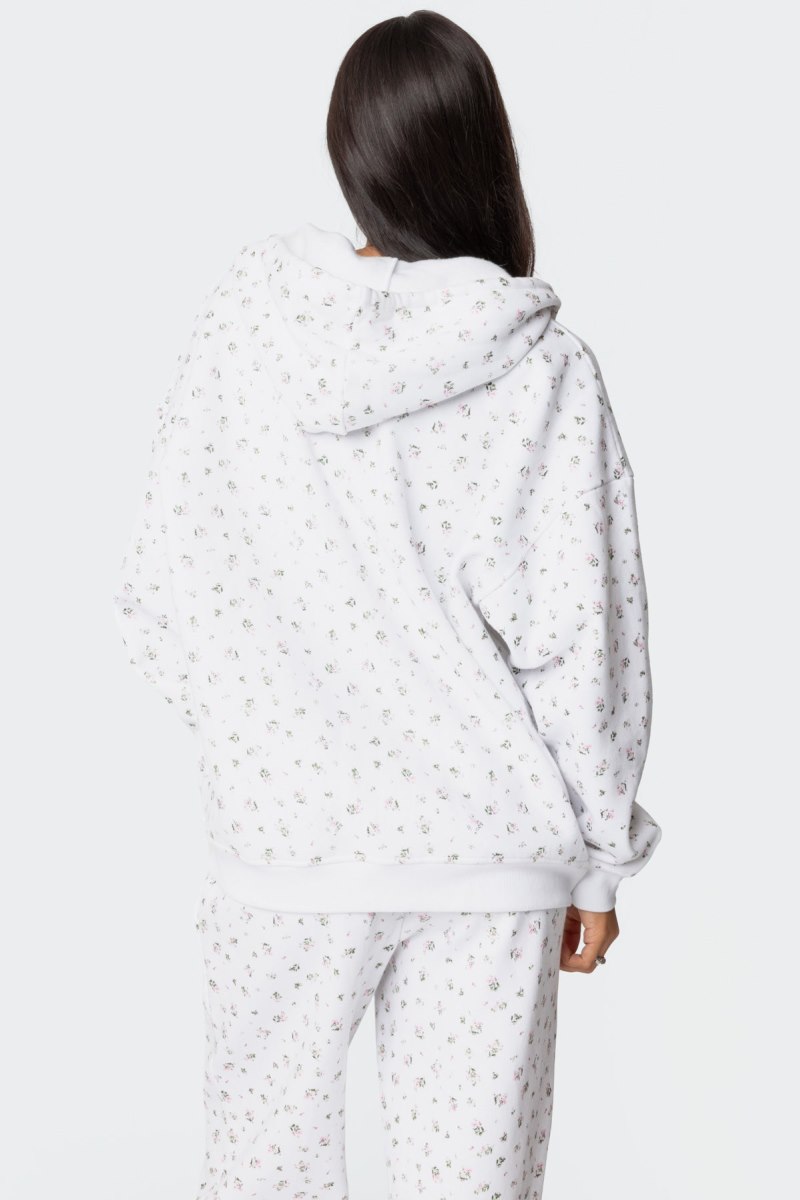 Edikted Bouquet Oversized Zip Up Hoodie Long Sleeve Tops Cream | USA GO705670I0