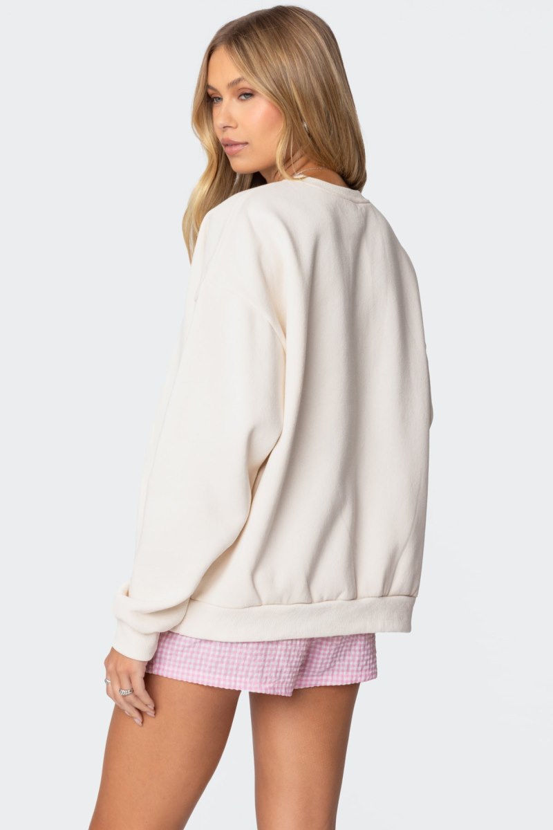 Edikted Bow Brat Printed Sweatshirts Cream | USA ND318551N5