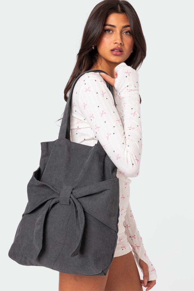 Edikted Bow Detail Tote Bags Dark Gray | USA ZV923212T6