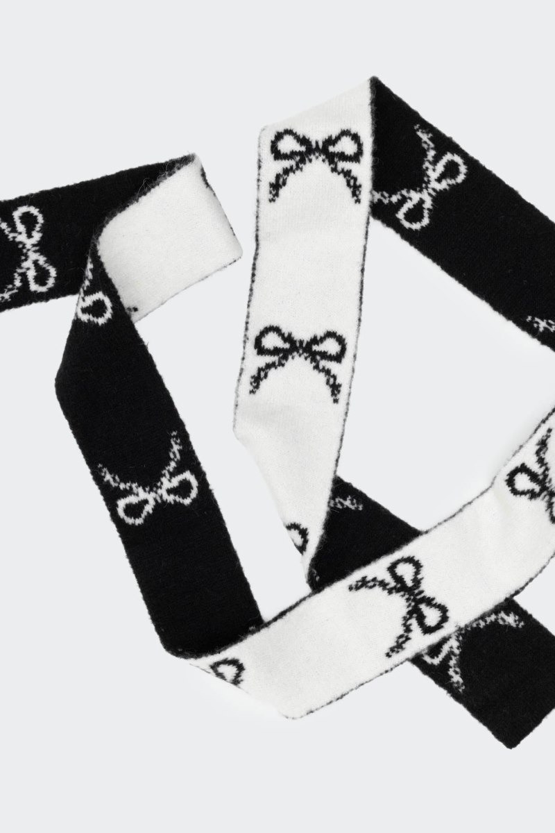 Edikted Bow Knit Skinny Scarf Black And White | USA FA848374A6