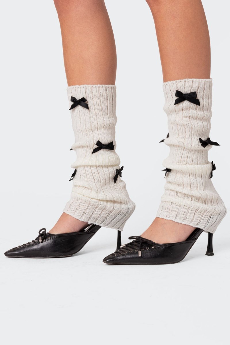 Edikted Bow Leg Warmers Socks White And Black | USA YD457375E4