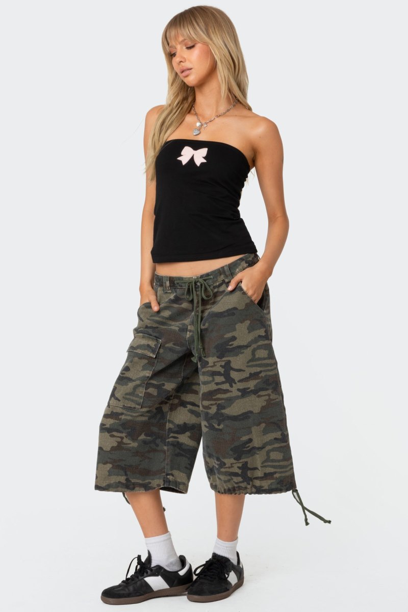 Edikted Bow Patch Tube Graphic Tops Black | USA CP258215N1