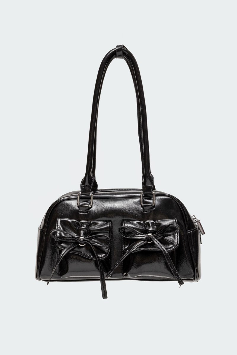 Edikted Bow Pocket Faux Leather Shoulder Bags Black | USA MB863826W5