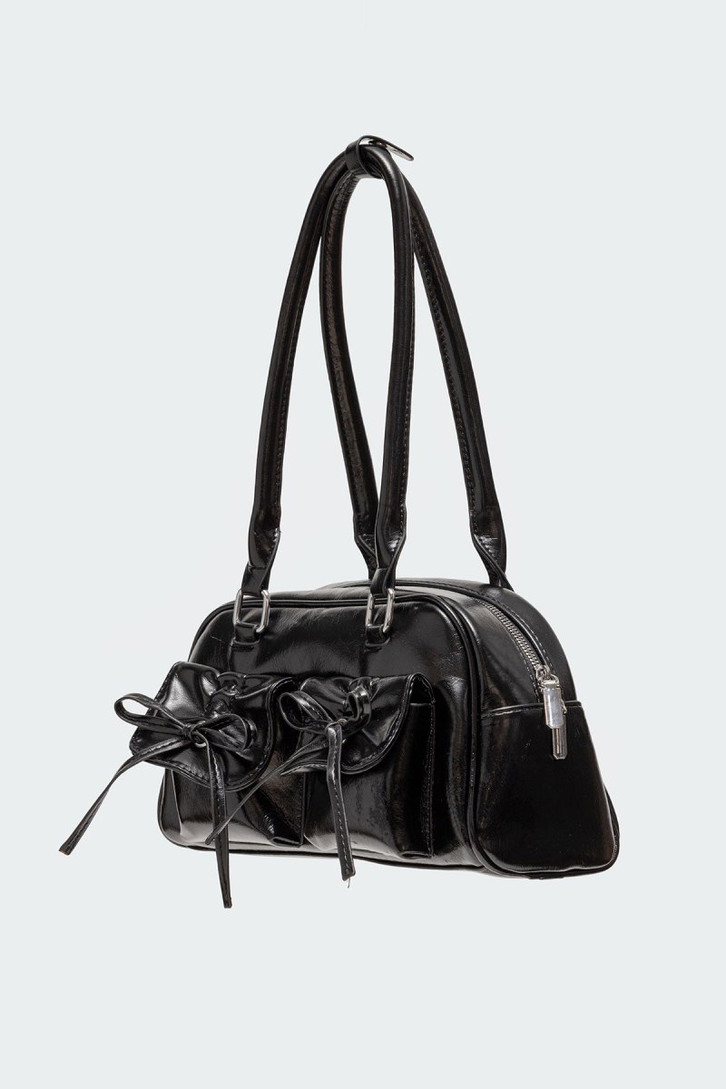 Edikted Bow Pocket Faux Leather Shoulder Bags Black | USA MB863826W5