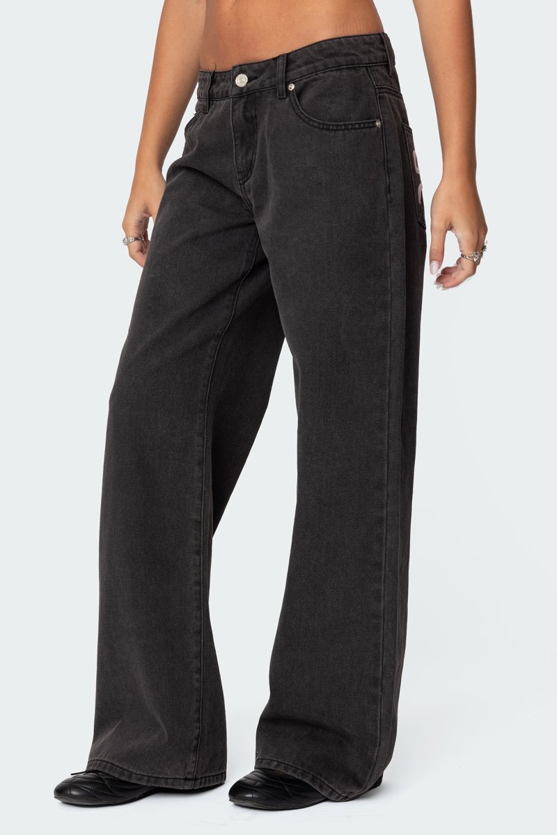 Edikted Bow Pocket Relaxed Jeans Black Washed | USA HE256325K8