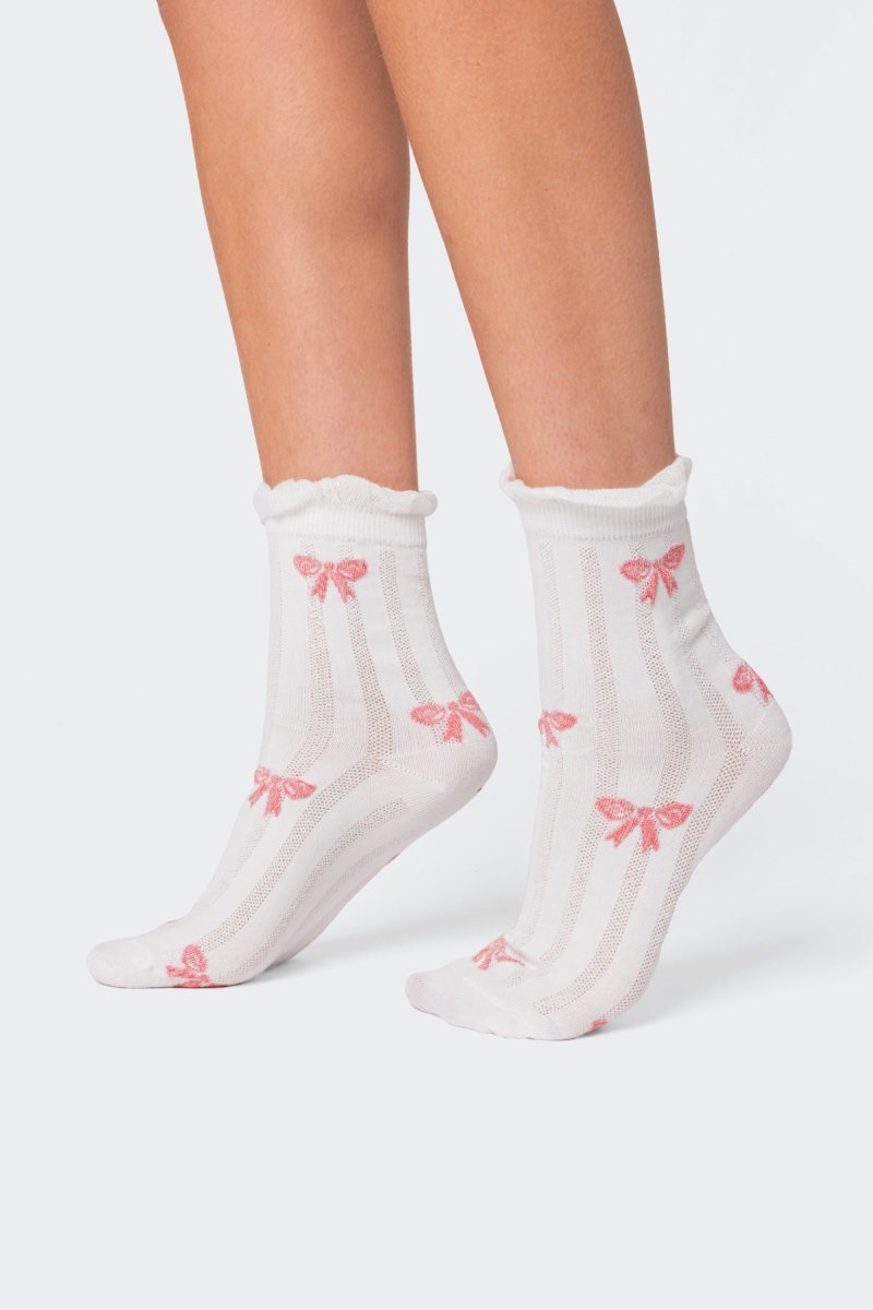 Edikted Bow Printed Socks White | USA ST114431G1