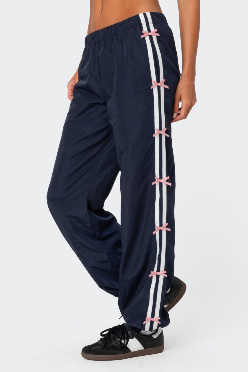 Edikted Bow Stripe Nylon Track Pants Navy | USA UY992389X7