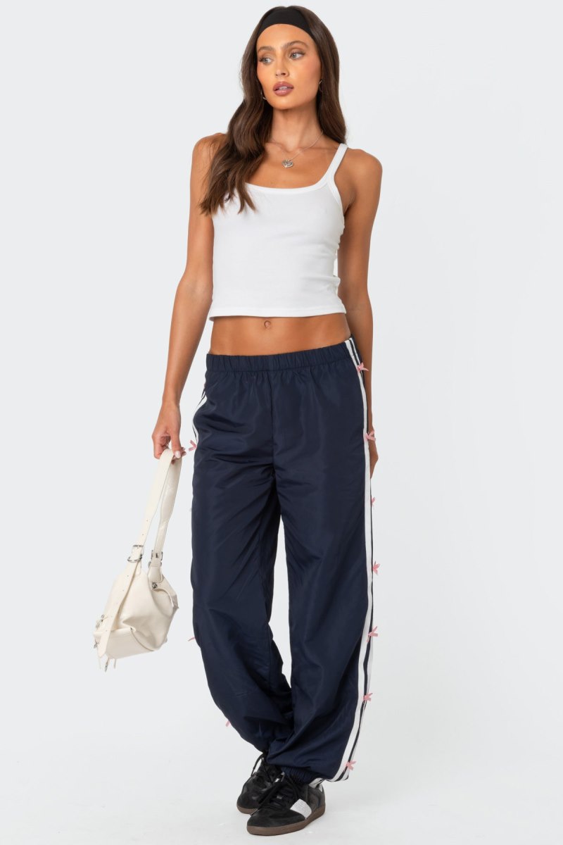 Edikted Bow Stripe Nylon Track Pants Navy | USA UY992389X7