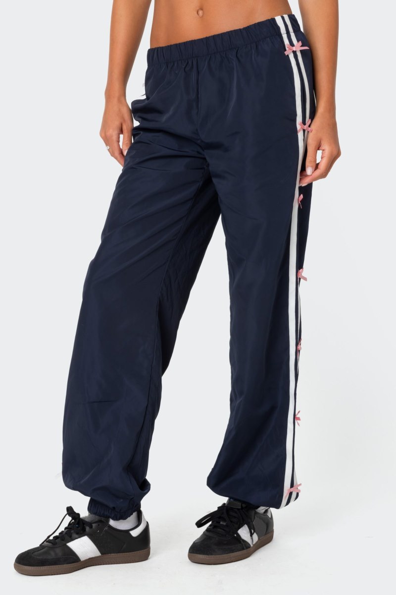 Edikted Bow Stripe Nylon Track Pants Navy | USA UY992389X7