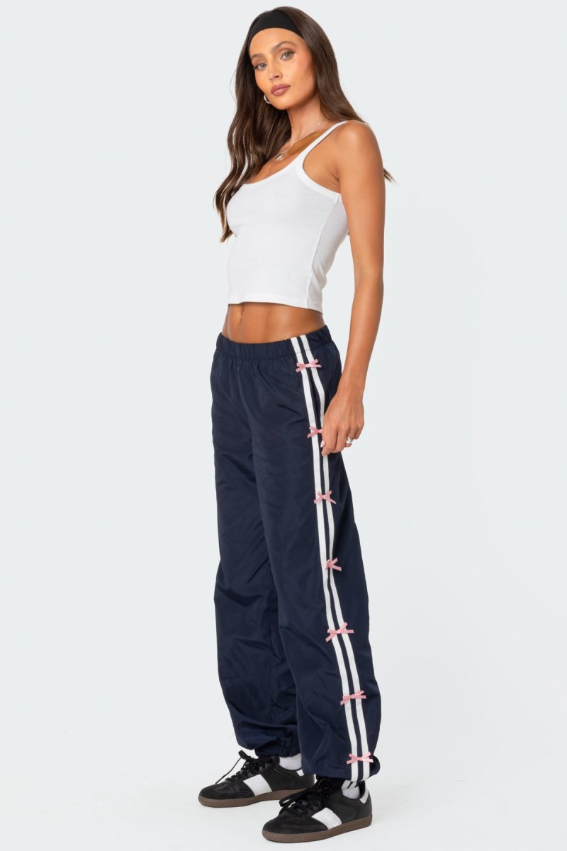 Edikted Bow Stripe Nylon Track Pants Navy | USA UY992389X7