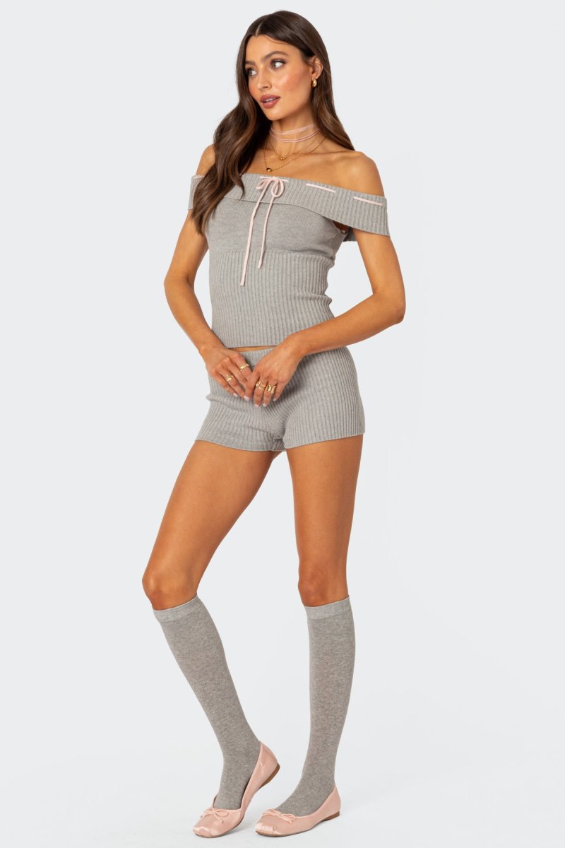 Edikted Bow Time Fold Over Knitted Tops Gray Melange | USA RH991109X7