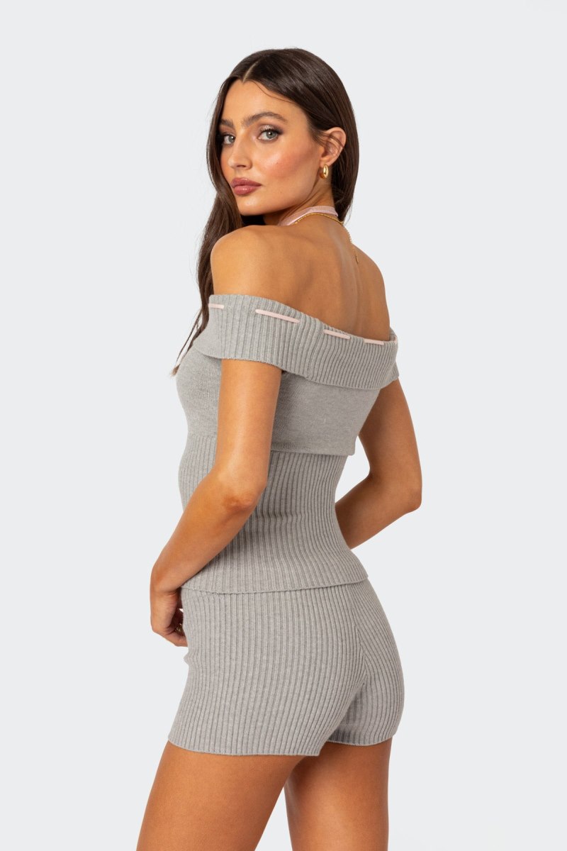 Edikted Bow Time Fold Over Knitted Tops Gray Melange | USA RH991109X7
