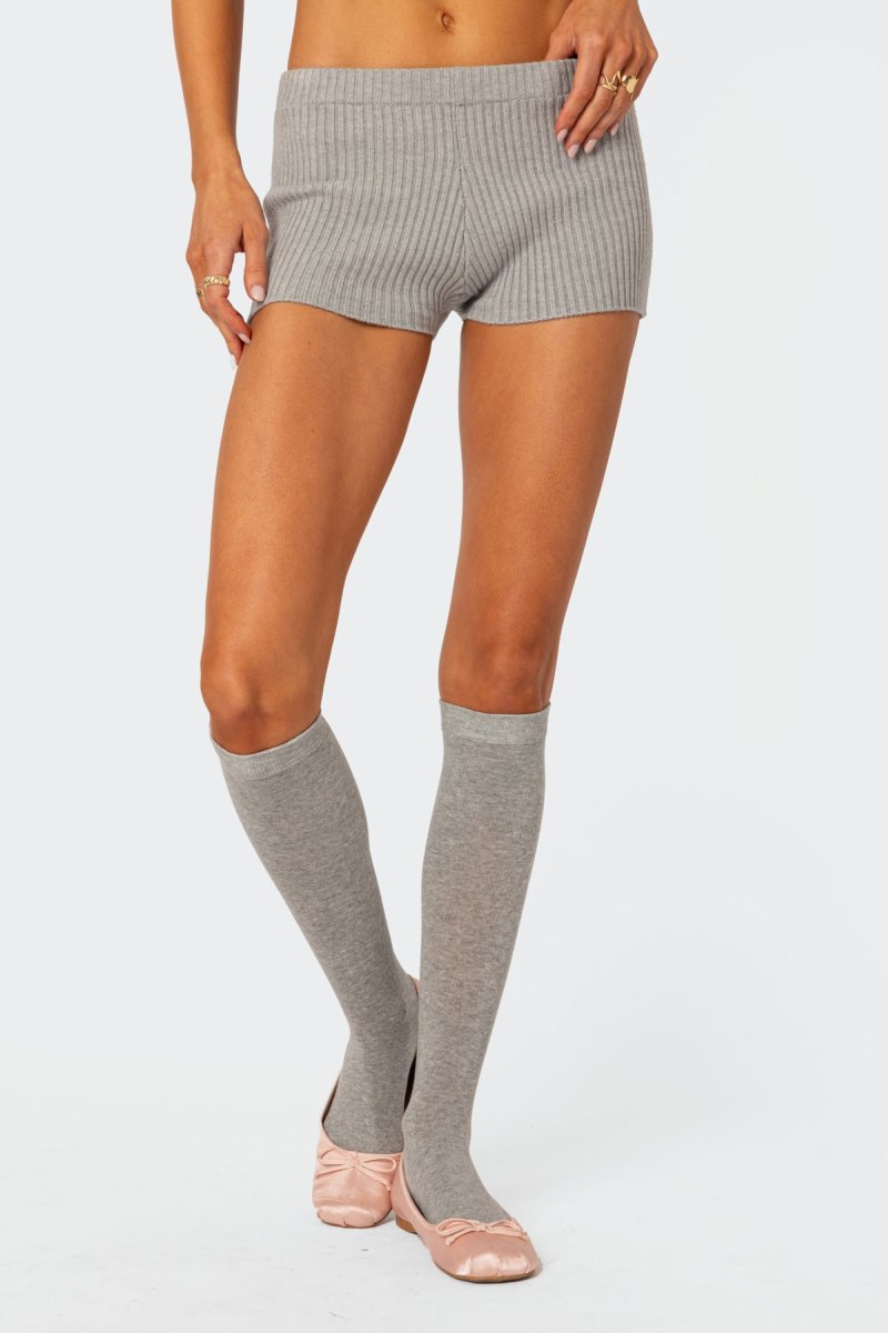Edikted Bow Time Knit Micro Shorts Gray Melange | USA TD883498F8