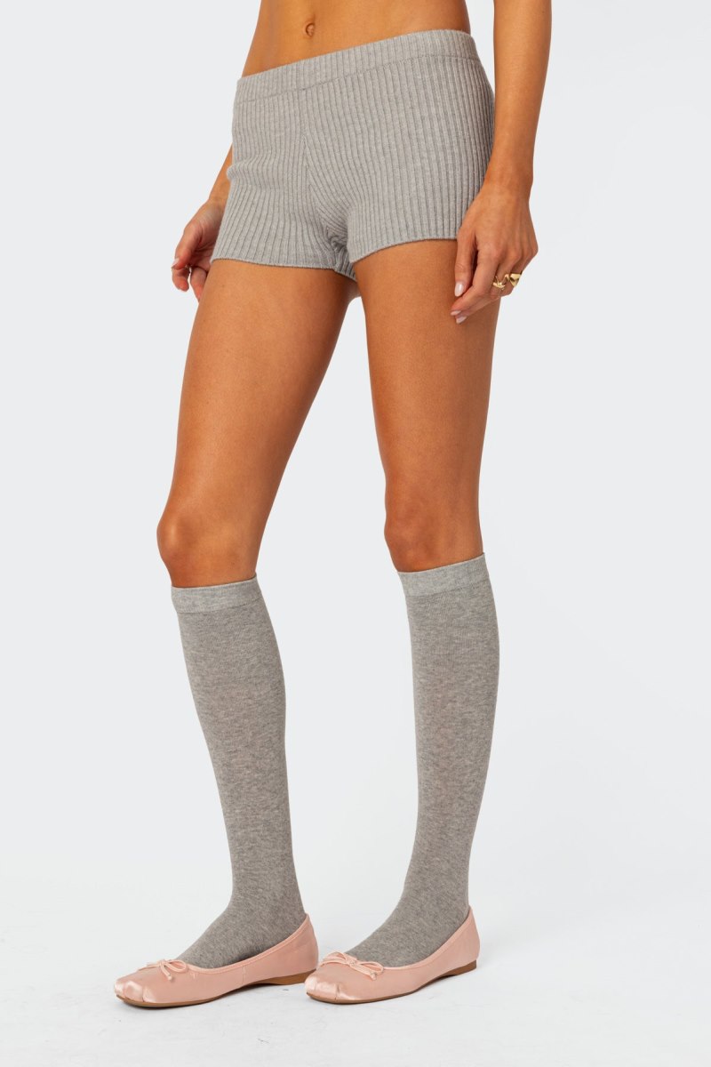 Edikted Bow Time Knit Micro Shorts Gray Melange | USA TD883498F8