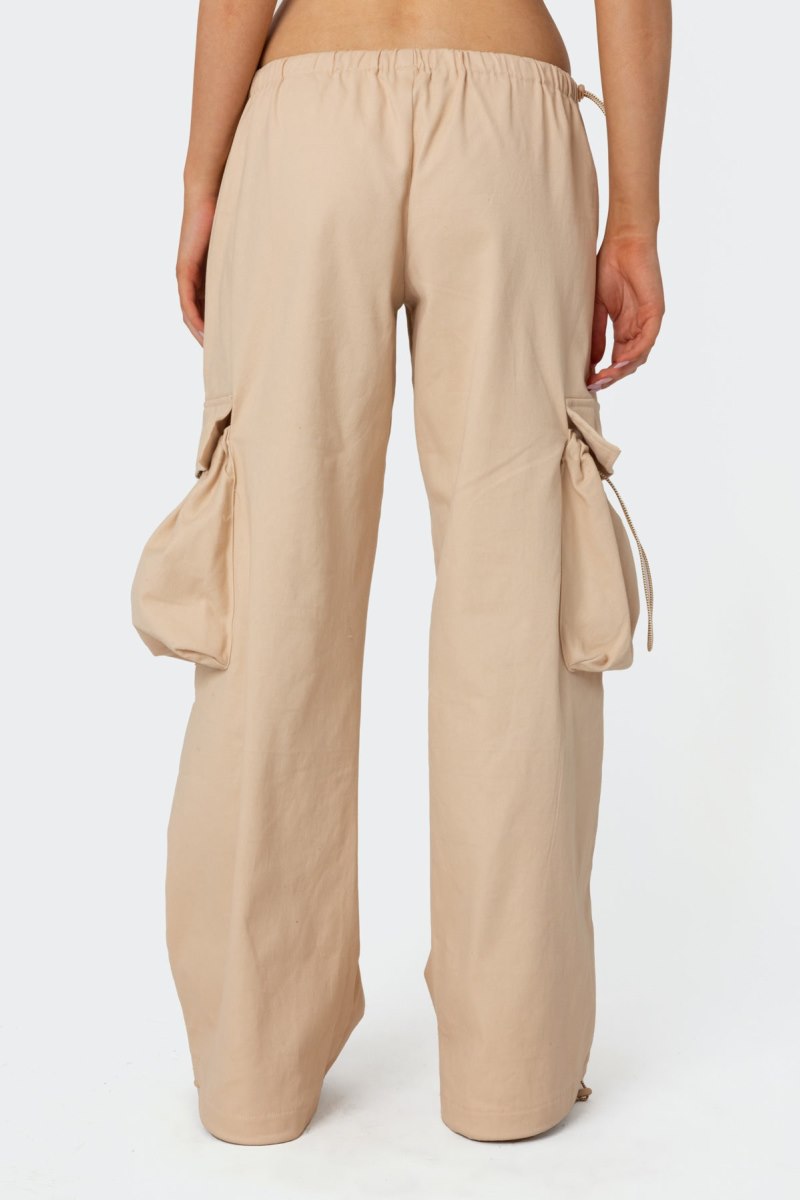 Edikted Bow Trim Cargo Parachute Pants Beige | USA JX769806W0