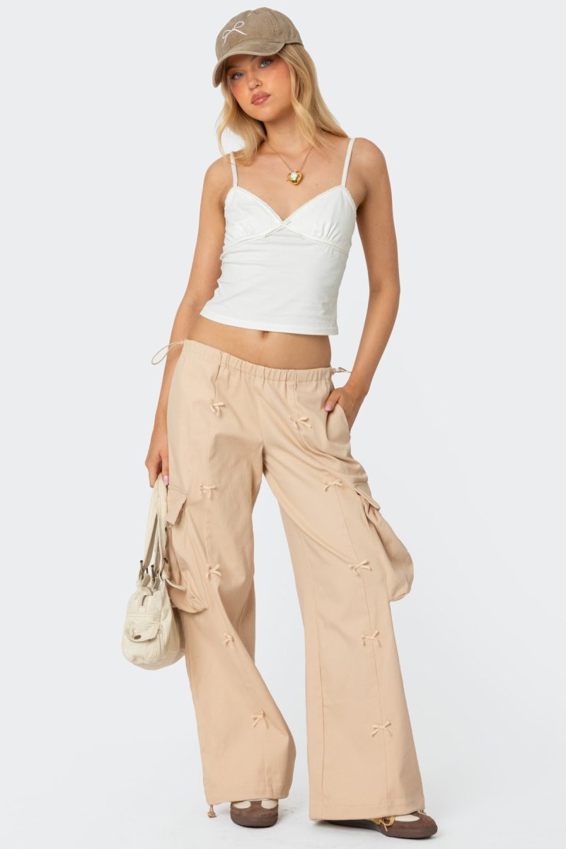 Edikted Bow Trim Cargo Parachute Pants Beige | USA JX769806W0