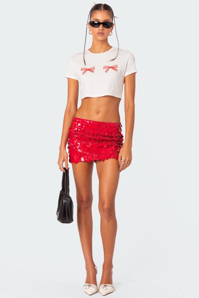 Edikted Bowie Embroidered Cropped T Shirt Graphic Tops White | USA VG160586L8
