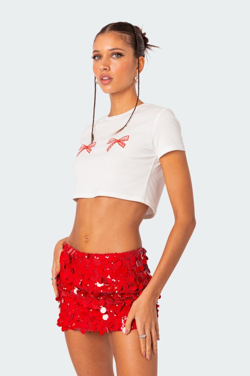 Edikted Bowie Embroidered Cropped T Shirt Graphic Tops White | USA VG160586L8