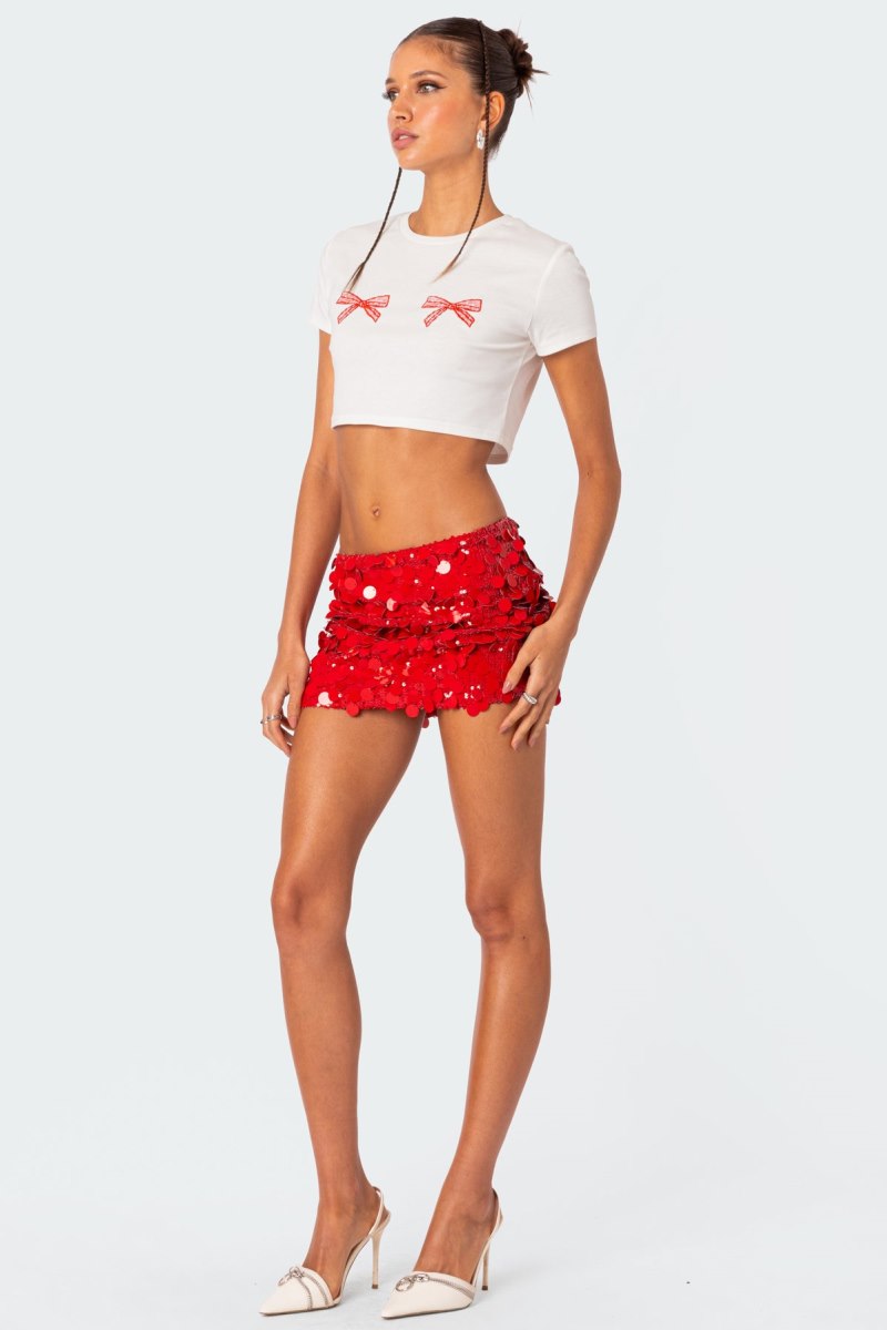 Edikted Bowie Embroidered Cropped T Shirt Graphic Tops White | USA VG160586L8